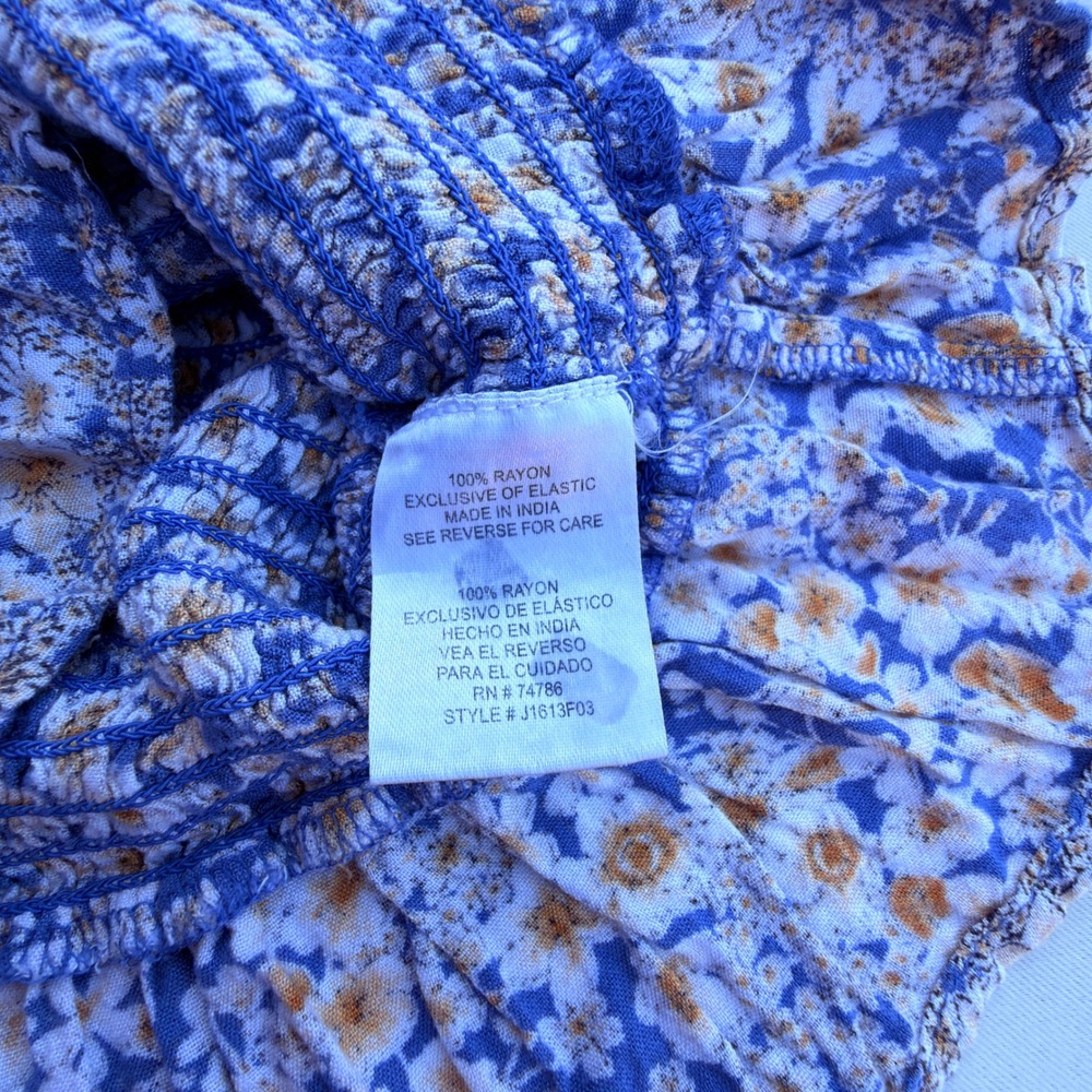 Blue Floral Milkmaid Smocked Peplum Top Cottagecore Fairycore - Picture 7 of 9